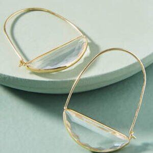NEW Gold Clear Crystal Crescent Hoop Earrings